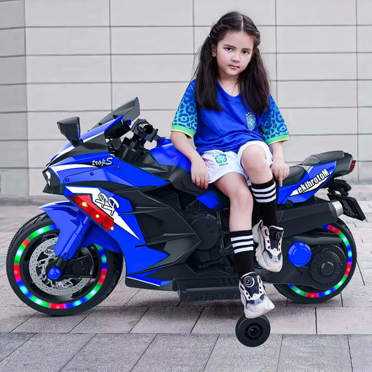 12V Powered Ride Ons Motorcycle, 3-6 Years Kids Boys Girls Battery Powered Ride Ons by Volts Motorbike with Light Wheel and PU Seat, Wireless Bluetooth, Mp3 and Horn